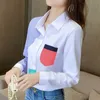 Women's Blouses & Shirts Striped Stitch Loose Long Sleeved Korean Fashion Summer Clothing Vintage Top Vetement Femme 2021