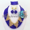 Oorbellen ketting Afrikaanse kralen sieraden set Nigeriaanse bruiloft bruidspartij blauw / champagne sets kristal kralen W9884