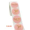 1,5 pollici cerchio lamina d'oro grazie etichetta adesiva adesiva 500 pz/rotolo rosa colorato stampato sigillo regalo sacchetto di rotolamento e adesivi scatola