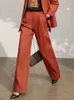 Amii Minimalizm Bahar Blazer Kadınlar Offical Lady Katı Yaka Takım Elbise Ceket Kadınlar Yüksek Bel Gevşek Kadın Pantolon 12140159 210709