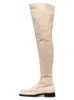 Sheepskin 2021 Cowskin Flat Mona Heel Knight Square Toes Combat Boots Long Knee Short Plush Catwalk lårhöga tossor PLESSED SKOR STORLEK 34-44 ÖVER KNEE 5