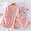 Style japonais printemps et automne dames pyjamas ensemble coton crêpe pantalon à manches longues service à domicile costume pyjamas pour femmes 211112