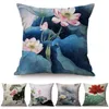 Chinese Vintage Watercolor Painting Lotus Cushion Cover Beautiful Elegant Home Decorative Summer Flowers Bird Throw Pillow Case Cushion/Deco