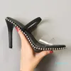 Fashion-2021 Novos Personagem de Grânulos com Boca De Peixe Transparente Preto Stiletto Salto Alto Sandálias Mulheres Voltar Esvazie Sapatos