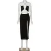 スカートの女性ホルタースリムスプリットロングスカートスーツ2021夏の黒/白いクロップトップスと足首2ピースセット女性のソリッドセクシーな服
