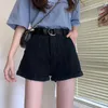 Solid Short Jeans Women Summer Thin High Waist Silm Loose A-line Denim Pants Casual Kawaii Wide Leg Woman Shorts with Sashes 210525