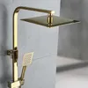 Thermostatische douchekranen instellen Gouden messingsysteem met lichaamsprays Badkamerborrels Regenval Water Mixer Badkraan Sets