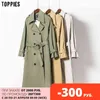 Lente lange trenchcoat vrouwen dubbele breasted slanke vrouwelijke uitloper mode windjack 210421