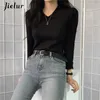 Jielur Autumn Winter Sweter Kobiety Slim Solid Kolor Podstawowy podkład Pull Femme Chic pullover jumper miękki czarny dzianiny 210917