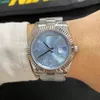 U1 ST9 Stålklockor 40mm Diamond Set Blue Dial Bezel Ice Automatisk mekanisk rörelse Sapphire Glass President Rostfri Mens WR189I