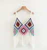 Bohemian Handmade Hollow Out Crochet Tassel Vest Holiday Style Women Colored Plaid Fringed Knitted Waistcoat Coat 210915
