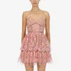 Розовое кружевное платье с цветочным декором, мини-женское мини-платье на тонких бретельках с открытой спиной, многослойное сетчатое платье 210525240S