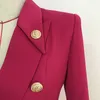 秋と冬の女性のスーツのジャケットの古典的な金属二本胸の小さなハイエンドのローズレッドレディースブレザー210527
