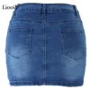 Liooil Cotton Denim Button Up High Waist Pencil Skirts Women With Pockets Autumn Streetwear Blue Sexy Bodycon Mini Skirt 210629