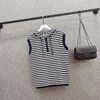 L-3XL 플러스 사이즈 여성 Kint 얇은 스웨터 풀오버 민소매 후드 스트라이프 대형 스웨터 여름 티셔츠 점퍼 210604