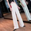 Kobiety Elastyczna Talia Szeroka Noga Białe Spodnie Wiosna Jesień Moda Kobiet Luźne Dorywczo Długie Talia Długie Spodnie Dama Chic Spodnie 210522