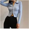 Kvinnor Mode Solid Slå ner Krage Double Slider Zipper Knitting Sweater Femme Långärmad Chic Cardigan Coat Tops S486 210420