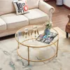 US stock Round Coffee Table Gold Modren Accent Table Tempered Glass Side Table for Home Living Room Mirrored Top/Gold Frame a51
