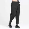 [EAM] High Elastic Waist Black Long Split Joint Harem Trousers Loose Fit Pants Women Fashion Spring Autumn 1Y766 211115