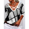 レディースTシャツティーファッション女性の長袖クロスネックVネックカジュアルプラスサイズXS-5XL Tシャツ緩いソフトプリントトップ