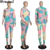 Two Piece Set Women Outfit Fashion Tie Dye Tracksuit Plus Size Lounge Wear Autumn Casual 2 Outfits for Pants and Top 210513