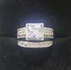 チョーコンブランド女性ファッションジュエリー高級結婚指輪925スターリングシルバープリンセスカットホワイト5aジルコンCZダイヤモンド永遠パーティー女性ブライダルリングセットギフト