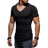 Men's T-Shirts Summer T-shirt Plus Size Solid Color Zipper Short Sleeve V Neck Basic Top Fashion Large 5XL