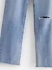 Mode Overlength Jeans Ripped Genou Trou Femmes Taille Haute Pantalon Droit Pantalon Décontracté 210421