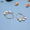 GuaiGuai bijoux naturel blanc perle de riz coloré CZ cristal plaqué or grand cercle boucles d'oreilles à la main pour les femmes