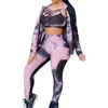 Wholesale 2020秋の新しいタイ色の印刷3ピースセットトラックスーツ女性ジョガーフィットネス女性セットY0625