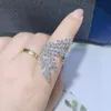 Choucong marca jóias esterlina sier completo marquise corte branco topázio cz diamante pedras preciosas eternidade aberto feminino casamento ajustável asa anéis