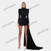 Elegante vestido de noite curto preto com sobre a saia lantejoula vestidos de baile de travessas compridas festa segunda recepção vestidos