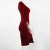 損失のある女性のセクシーなクラブローカットボディコンドレス赤いベルベットのシースブルゴーニュファッションブラックの純粋な春鉛筆オフィス210623