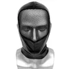 PU läder unisex huva masker med ansikte mesh patchwork mens huvudbonar rollspel halloween cosplay kostym tillbehör svart