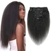 Indian Remy Kinky Straight Clip em Extensões de Cabelos Humanos Cores Naturais 8Pieces/Sets