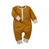 Botão Baby Roupa Botão Menino Infantil Macacões de Manga Longa Menina Recém-nascido Jumpsuits Contrast Cores Crianças Bodysuit Baby Boutique Roupas 1867 Y2