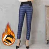 Hiver Femmes Down Pantalon Plus Taille Pantalon de velours Épaississement Slim Thermique Femme Pantalon chaud Taille haute Pantalon de coton droit 211216