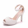 Summer Ladies Large Size High Heel Sandals Platform Sandal Stiletto Lace Beaded Wedding Shoes Peep Toe Heels Women Shoes