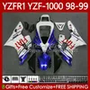 Kit de carrosserie OEM pour YAMAHA YZF-1000 YZF-R1 YZF 1000 CC R 1 1998 1999 2000 2001 Blanc bleu Carrosserie 82No.113 YZF R1 1000CC 98-01 YZF1000 YZFR1 98 99 00 01 Carénage de moto