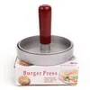 Alluminio in lega rotonda a forma di hamburger strumento cucina cucina manico in legno maker hamburger hamburger di carne stampo carne bbq grill hy0028