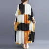 Surdimensionné femmes coton lin robes décontractées nouveauté été Simple Style Vintage imprimer lâche femme longue robe S2903 210412
