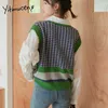 Yitimuceng Fake 2 Pieces Patchwork Blouse Kvinnor Skjortor Loose Spring Långärmad Turn-down Collar Stickade Tyg Tops 210601