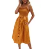 Nya Kvinnor Sommarklänning Sexig Bohemian Floral Ladies Beach Dress Kvinnor Sundress Dot Pocket Spaghetti Kvinna Midi Klänningar Vestidos 210416