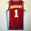 Tracy McGrady #1 Mountzion High School Retro Shortback Szygowana koszulka koszykówki szycia CAMISA RED