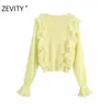 Zevity Kobiety Moda O Neck Ruffles Aplikacje Knitting Casual Slim Sweter Kobiet Butterfly Rękaw Swetry Chic Marka Topy S363 210603