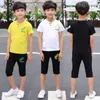 Summer Teens Boy Clothing Sets 4 To 14 Year Feather Embroidery Black White Yellow T Shirt Shorts Two Piece Kids Boy Sport Suit X0802