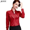 Röd skjorta Kvinnor Långärmad Mode Vårt temperament Formell Casual Satin Blouses Office Ladies Lossa Arbetstoppar 210604