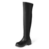 Winter Over The Knee Boots Women Sexy Slim Thick Heel Thigh High PU Leather Round Toe Shoes Lady Autumn Size 34-43 210517