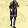 격자 무늬 겨울 남성 양모 캐주얼 XXXL 코트 세련된 슬림 피트 옷깃 싱글 브레스트 3XL 모직 코트