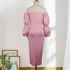 Pink Off Shoulder Lantern Sleeves for Women Midi Elegant Sheath Celebrate Dinner Party Evening Bodycon Dress Plus Size XXL 210416